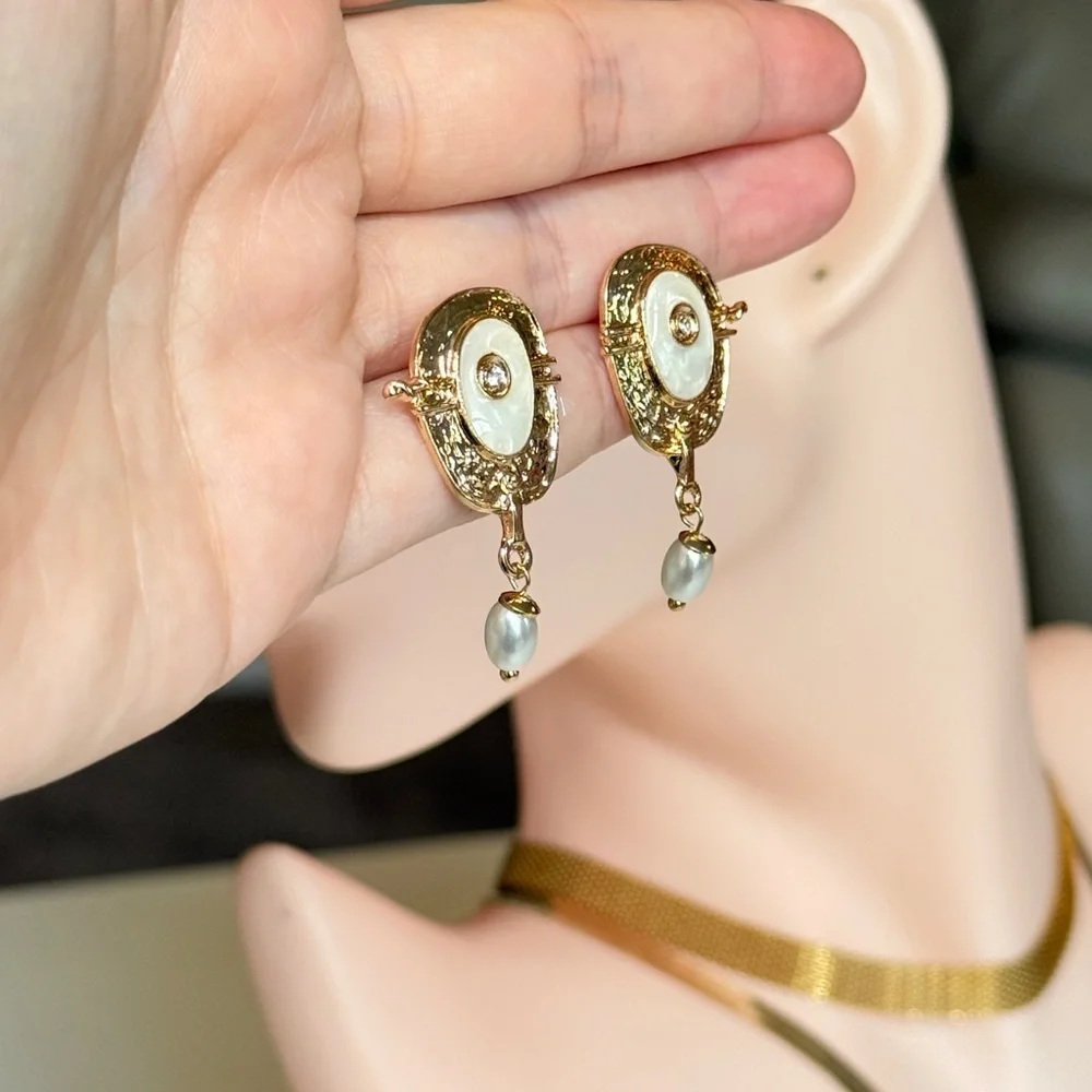 Gold and White Pearl Drop Earrings 💕